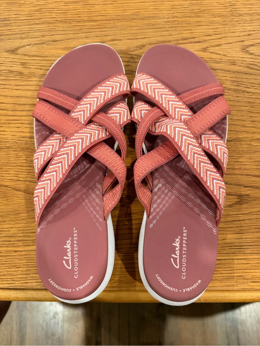 New!! Clark Cloudsteppers Women's Pink Strappy Slide Sandals